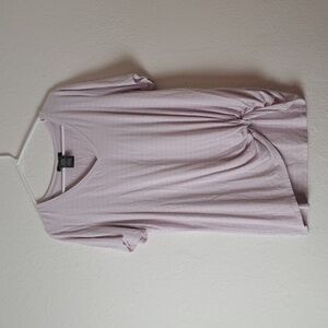 Matty M Women SOFT V-Neck Side Twist Knot Light Pink Striped Tee Sz L $45 2HL188